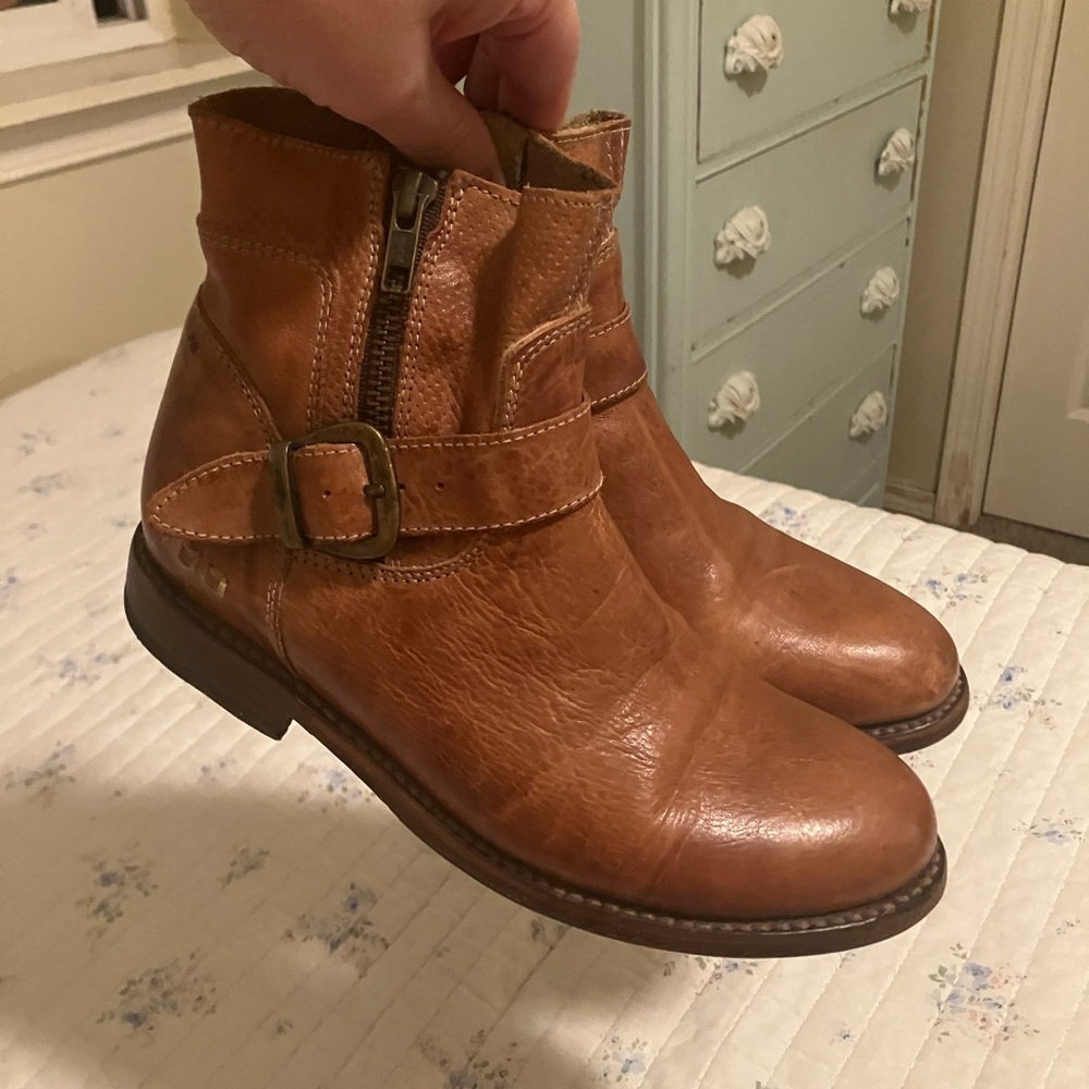 Bed Stu Cognac Leather Ankle Boot with Brass Buckle - Picture 10 of 13